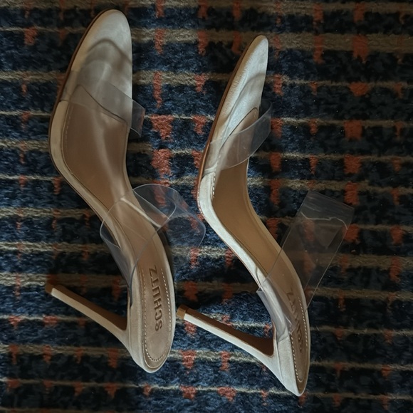 $130‎ Schutz Ariella Clear / Beige Sandal In Oyster ( 7 ) - Picture 4 of 6